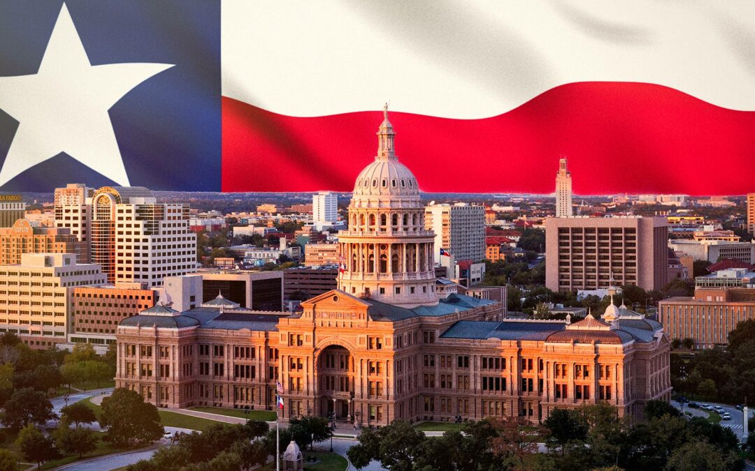 Texas State Capitol and Texas flag